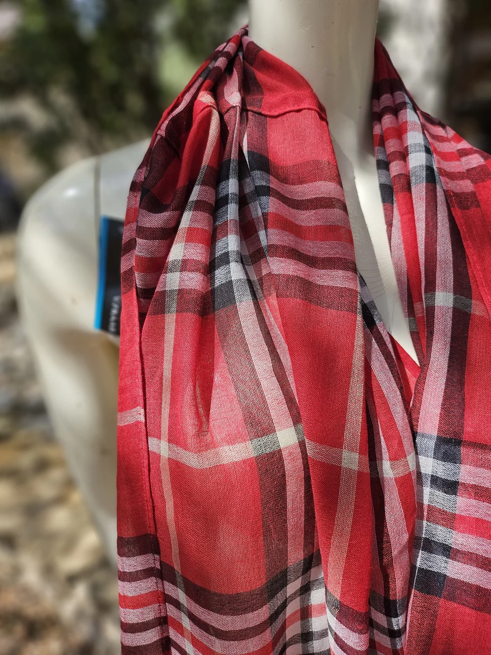 New W Tag V. FRAAS Red Plaid Infinity Scarf